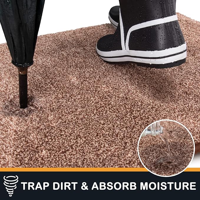 PURRUGS Dirt Trapping Door Mat 20" x 31.5", Non-Slip Machine Washable Entryway Rug, Dog Doormat, Indoor Front Door Mat, Super Absorbent Entry Rug for Muddy Shoes & Paws, Brown-Light Cream - Image 5