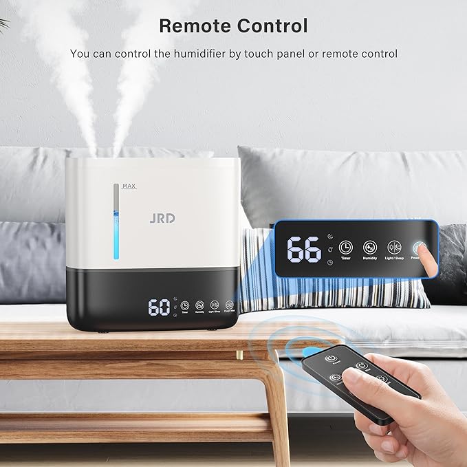 JRD Humidifiers for Bedroom, Ultrasonic Humidifier 4L for Large Room, Cool Mist Top-Fill, 40H Run, 12H Timer, 360° Nozzle, Aroma Diffuser, 7-Color Night Light for Home, Office, Baby(White) - Image 4