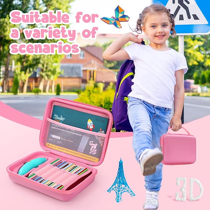 Case Compatible with 3Doodler Start+ Essentials for 3D Pen Set for Kids, Carrying Holder Fit for Printing Pens, Storage Organizer for Printing Filament Refill, Micro-USB Charger (3D-05-Pink) - Image 7