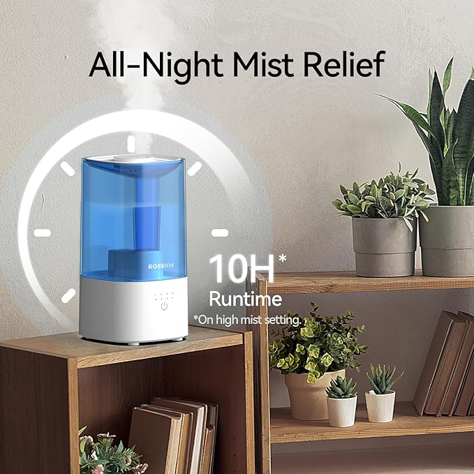 Cool Mist Humidifiers for Bedroom, 2.0L Small Humidifier for Baby and Plant, Last Up to 10H on Max Mist Setting, Auto Shut-Off, Auto-Off Indicator, 360° Nozzle - Image 2
