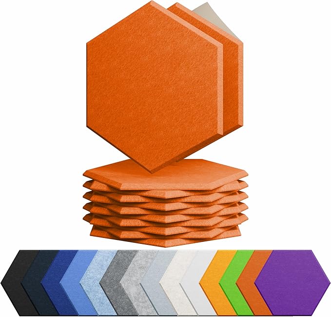 12 Pack Acoustic Panels Self Adhesive Sound Proof Foam, High Density Sound Acoustic Panel, 12X10.23X0.4 Inch Hexagon Panels in Home, Office, Reccording Room, Studio,and more(Orange-Red) by Amantech