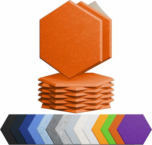 12 Pack Acoustic Panels Self Adhesive Sound Proof Foam, High Density Sound Acoustic Panel, 12X10.23X0.4 Inch Hexagon Panels in Home, Office, Reccording Room, Studio,and more(Orange-Red) by Amantech