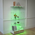 Yoluckea 4-Tier Glass Display Cabinet with LED Lighting and 2 Drawers, 2-Door Floor Standing Curio Cabinet with Wheel for Home, Office, Corner Display, White Glass Bookshelf for Collections and Decor by Yoluckea