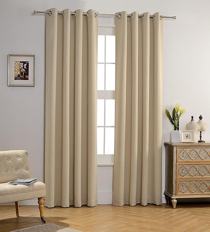 MYSKY HOME Beige Bedroom Curtains, 84 Inch Long Blackout Curtains for Living Room, Dark Grommet Window Curtains, Privacy Protect, Room Darkening, Single Panel, 52 x 84 Inch by MYSKYHOME