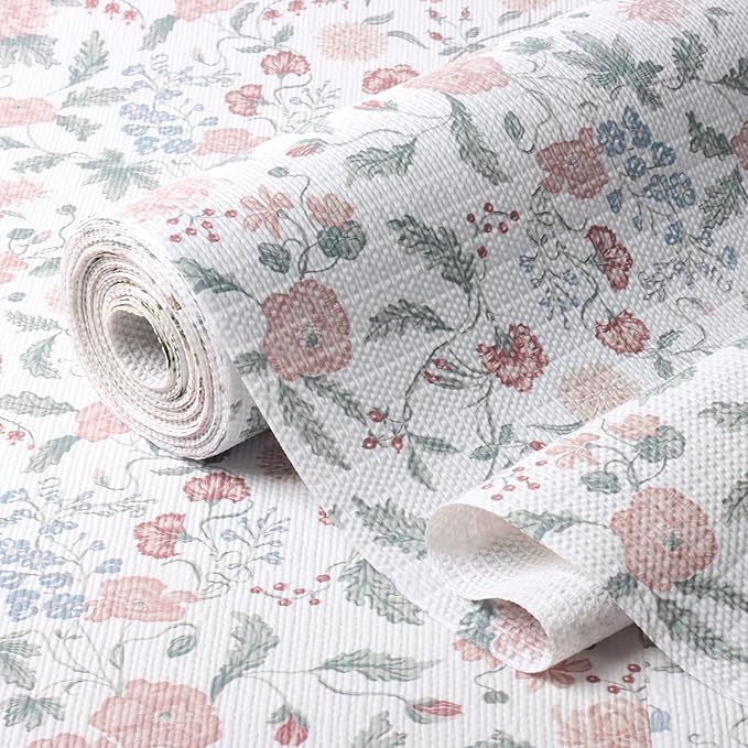 Floral Drawer and Shelf Liner for Cabinets, Non-Adhesive and Strong Non-Slip Shelf Cabinet Drawer Liners for Kitchen, Table,Bookshelves,Waterproof Cupboard Liners,Easy to Clean,12IN x 10FT by Amiitay