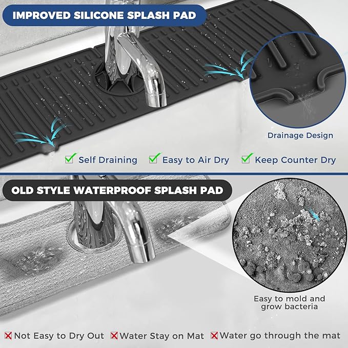 BFONS Silicone Faucet Handle Drip Catcher Tray, 24in x 5.55in, Black - Image 6