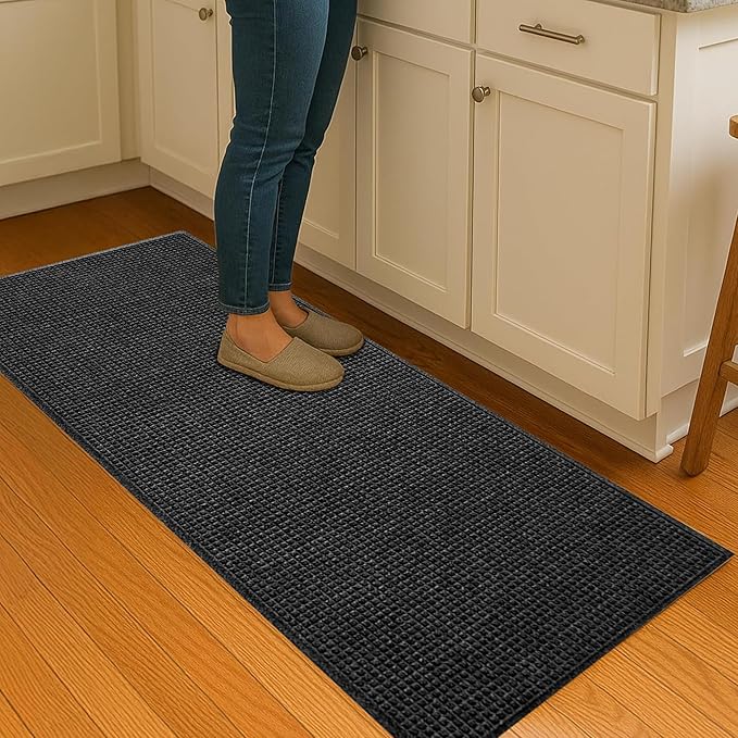 WaterHog Squares Front Door Mat Indoor Outdoor Entrance, Absorbent All-Weather Doormat with Non-Slip Rubber Backing, Dirt & Moisture Trapper, Low Profile, Easy Clean, Made in USA, 22"x60" Charcoal - Image 2
