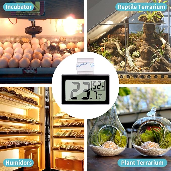 Digital Reptile Thermometer Hygrometer with Hook & Adhesive, LCD Display Temperature Humidity Gauge for Reptile Tanks, Terrariums, Bearded Dragon, Hermit Crab Accessories (-10℃~+50℃/20%-90% RH) - Image 6