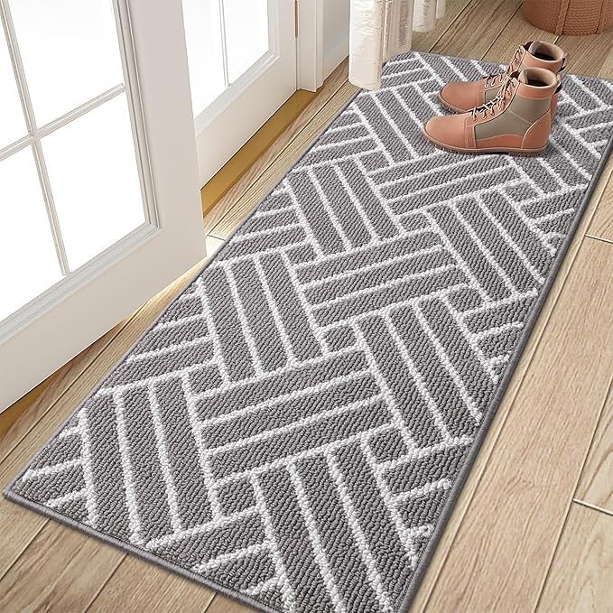 OLANLY Runner Indoor Door Mat, 47x23 Inch, Dirt Resistant and Absorbent, Non-Slip Rubber Backing Floor Mats, Easy Clean Low-Profile Doormat for Entryway, Front Door, and Inside Entrance, Grey by OLANLY
