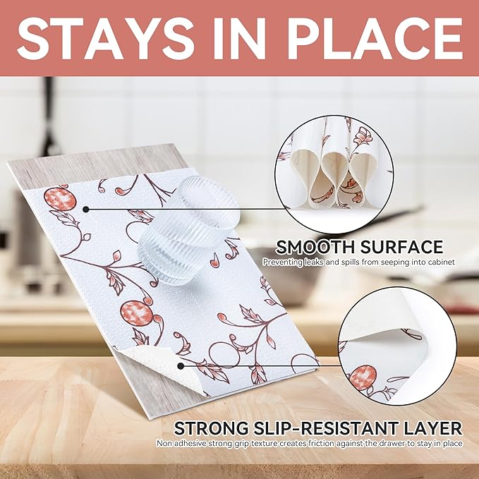 RAY STAR Shelf Liner, Non Adhesive Wisteria Pink Floral Kitchen Cabinet Liner for Pantry Drawer Vanity, Strong Grip Non Slip, Shelf Liners for Kitchen Cabinets Cupboard 18 Inch x 8 FT (3 Rolls) - Image 3