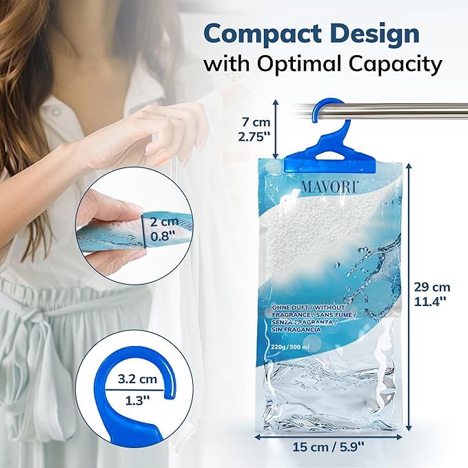 Hanging Moisture Absorber Bags, Dehumidifier Bags for Closet, Wardrobe and Laundry Room, Reduce Moisture, Odors, and Dampness, Long-Lasting Humidity Control, 16.9 oz per Bag (Pack of 10) - Image 7
