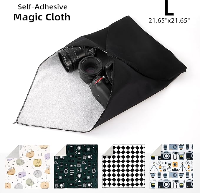 Camera wrap, Protective Wrap, Magic Self-Adhesive Cloth, 21.65"x21.65" Anti-scratch Soft cloth with a sticky for tech gear, Lens pouches, Folding, Washable,Black - Image 2