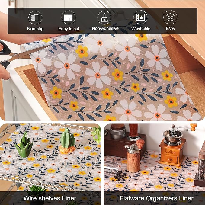 Cooyes Shelf Liner – Premium Non-Adhesive Cabinet & Drawer Liner for Kitchen – Waterproof Shelf Paper with Modern Pattern – Durable EVA Cabinet Mat – Easy to Cut （12" W x 240" L） - Image 6