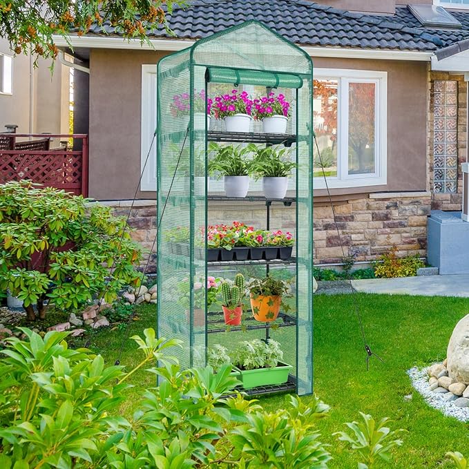 Mini Greenhouse for Indoor Outdoor: Ohuhu Small Plastic Plant Green House 5-Tier Rack Stand Portable Greenhouses with Durable PE Cover for Seedling, Ideal Gardening Gifts for Women Men - Image 6