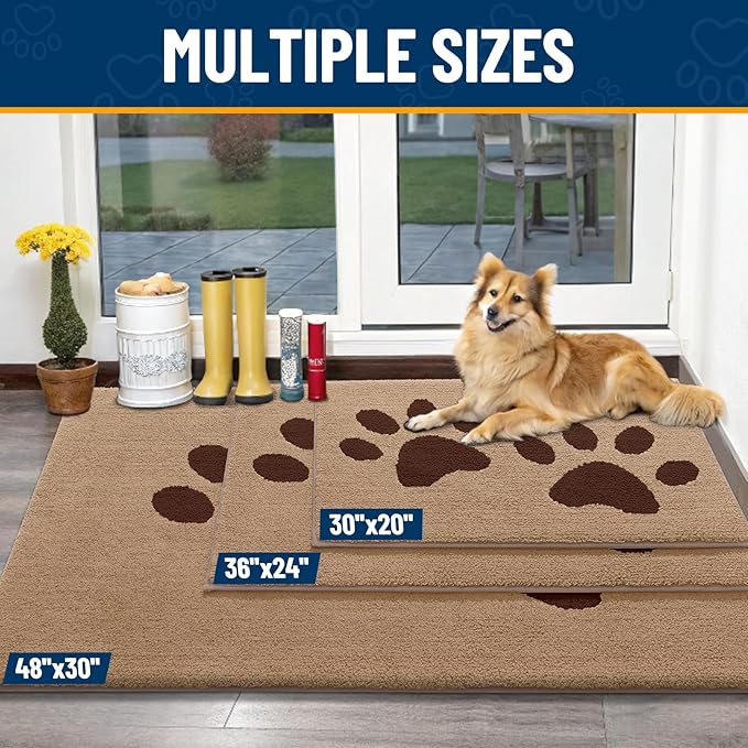 Smiry Dog Door Mat for Muddy Paws, Absorbs Moisture and Dirt, Low-Profile Entryway Mat with Non-Slip Backing, Entry Indoor Outdoor Doormat for Inside Floor (40x32 Inches, Beige, Paw) - Image 3