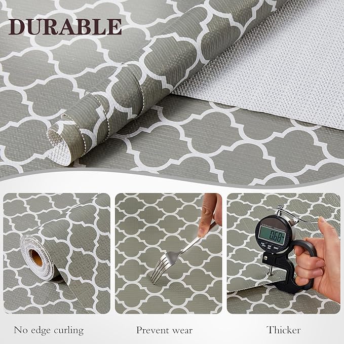 Drawer and Shelf Liner, Non-Slip Kitchen Cabinet Liners Non-Adhesive Thick Strong Grip Waterproof Washable Mats Protect Dresser Shelves Cupboard Bathroom Cabinets, Gray, 18 in X 10 FT - Image 6