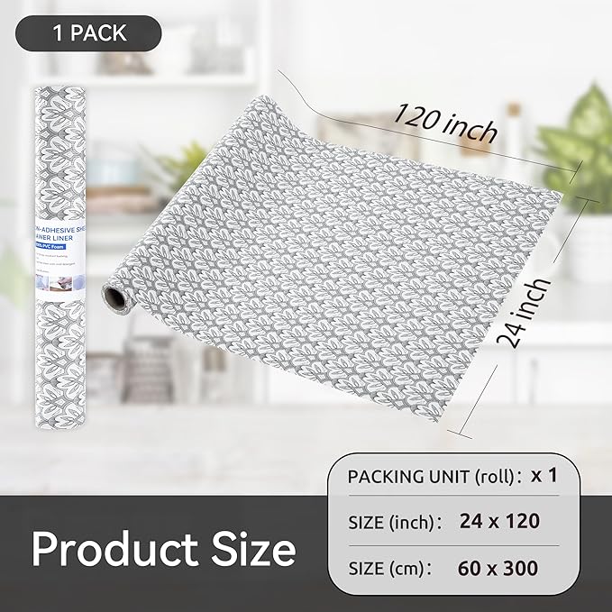 FIFTY FEET 24"x120" Non-Adhesive Shelf Liner for Kitchen Cabinets and Drawers, Washable Non-Slip PVC Cabinet Liner (Black Floral)(1 Roll) - Image 5