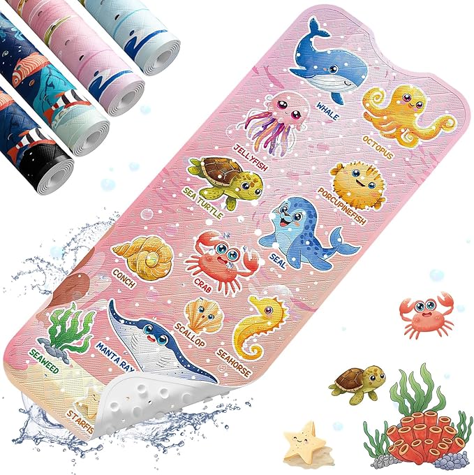 XIYUNTE Baby Bath Mat for Tub Non Slip Kids Bath Mat - 40"x16" Extra Long Bathtub Mat Non Slip Kids, Eco-Friendly Toddler Bath Mats with Suction Cups for Secure Grip, Easy to Clean & Easy Drying by XIYUNTE