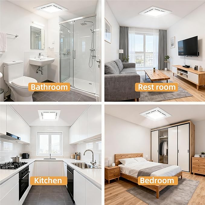 9.4" Quiet Bathroom Exhaust Fan with Led Lights, 110 CFM Whisper 1.0 sone, Ceiling 8"x8" Opening Square Panel Vent, Extractor for Ventilation, Garage, Basement, - Image 8