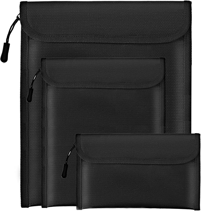 Fireproof Waterproof Document Bag 3-Pack Black 2000℉ Money Bag for Cash Passports ID Cards Social Security Card Protector Waterproof Zipper Pouch Fire Proof Bank Bag Document Holder by Unknown