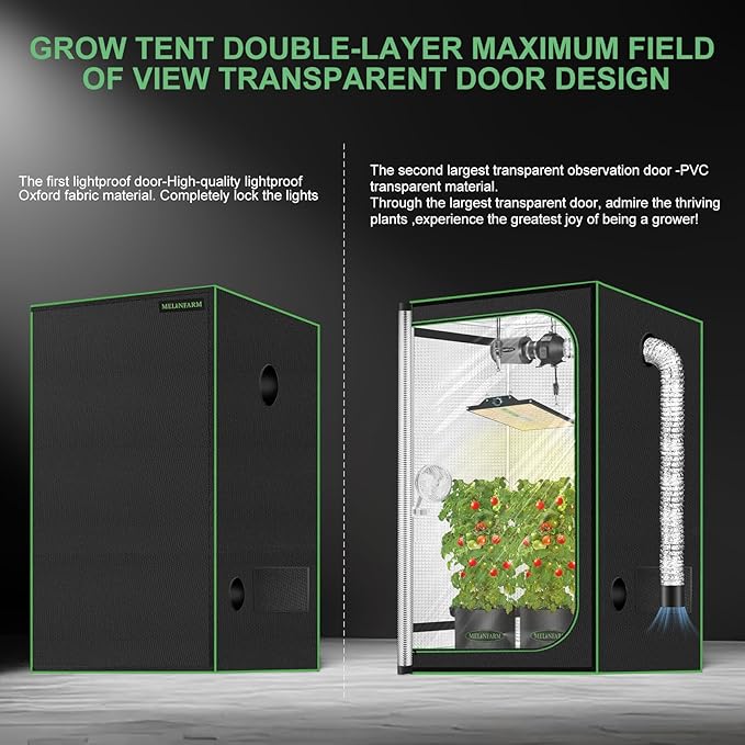 MELONFARM 2x2 Grow Tent, 24"x24"x48" Double Transparent Viewing Door Indoor Grow Tent, Growing Tent with High Reflective Mylar & Floor Tray, Plant Tent for Indoor Hydroponics Growing - Image 2