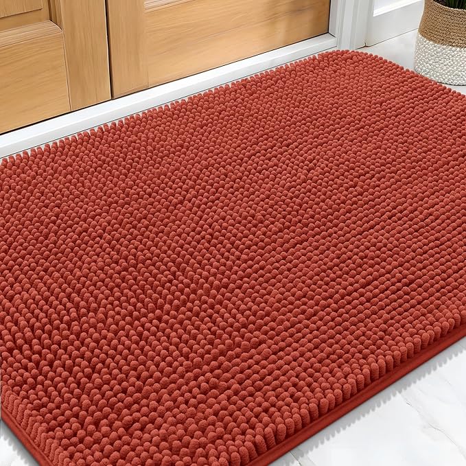OLANLY Dog Door Mat for Muddy Paws 34x21, Absorbs Moisture and Dirt, Absorbent Non-Slip Washable Doormat, Quick Dry Chenille Mud Mat for Dogs, Entry Indoor Entryway Carpet for Inside Floor, Maple Red by OLANLY