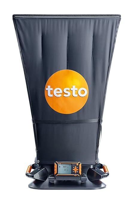 Testo 420 Flow Hood – Airflow Meter HVAC for Air Velocity, Volume Flow, Temperature & Relative Humidity – CFM Meter for Airflow HVAC with Tiltable Display, Bluetooth, and App Compatibility by TestoInc