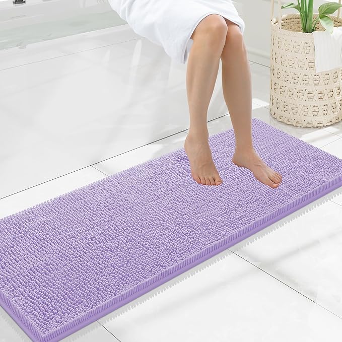 Smiry Luxury Chenille Bathroom Rugs 47x17, Extra Soft and Absorbent Shaggy Bath Mat, Machine Washable, Non-Slip Plush Carpet Runner for Tub, Shower, and Floor, Home Decor Accessories, Purple by Smiry