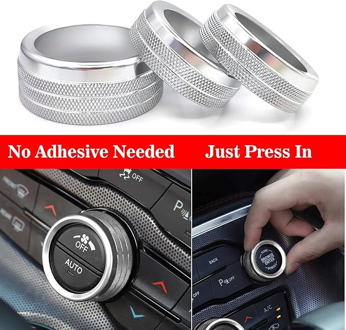 Auprite Climate Control Knob Covers for Challenger Accessories 2015-2023 2024, for Dodge Charger 2015-2023 2024, for Dodge Chrysler 300/300s 2015-2024,3Pcs Kit (Silver) - Image 6