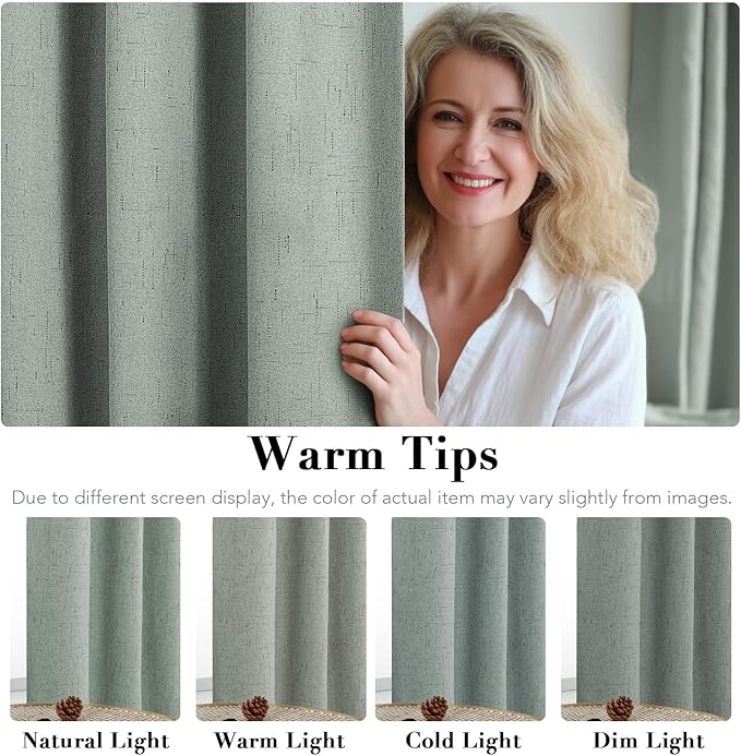 H.VERSAILTEX 100% Blackout Curtains for Bedroom Thermal Insulated Linen Textured Curtains Heat and Full Light Blocking Drapes Living Room Curtains 2 Panel Sets, 52x96 - Inch, Green Bay - Image 5