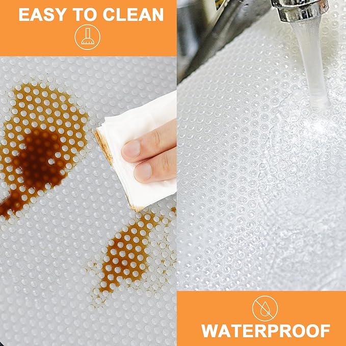 FLPMlX Clear Cabinet Shelf Liners: Waterproof Kitchen Drawer Liner 12"x 120" - Easy to Cut Non-Adhesive Bathroom Cupboard Mat for Pantry Shelves Refrigerator Translucent - Image 5