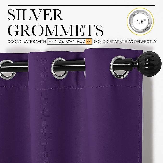 NICETOWN Purple Blackout Curtains 78 inches Long, Niose Reducing and Thermal Insulated Room Darkening Curtains for Girls Bedroom Living Room Window Decoration (55 inches Wide, 2 Panels) - Image 3
