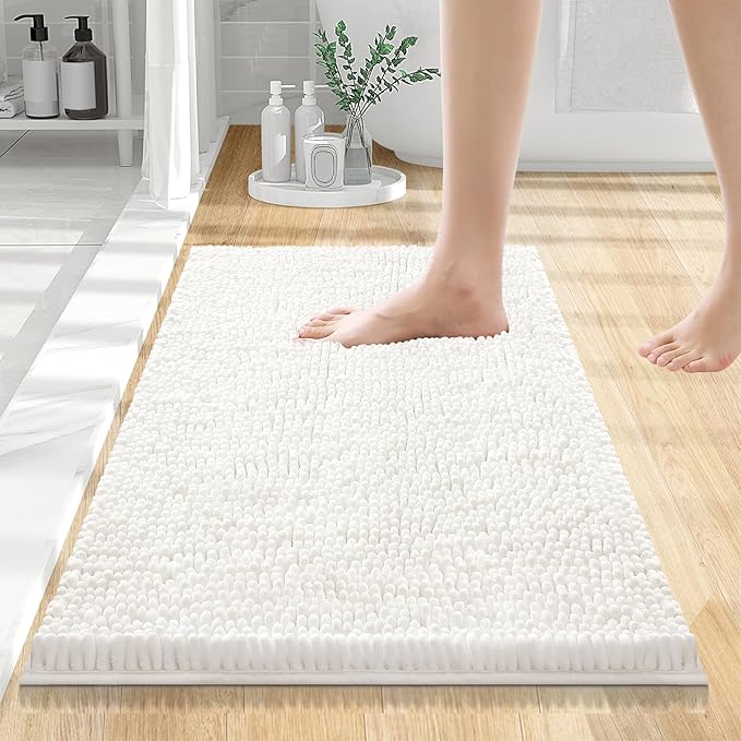 Smiry Luxury Chenille Bathroom Rugs 24x16, Extra Soft and Absorbent Shaggy Bath Mat, Machine Washable, Non-Slip Plush Carpet Runner for Tub, Shower, and Floor, Home Decor Accessories, Ivory by Smiry