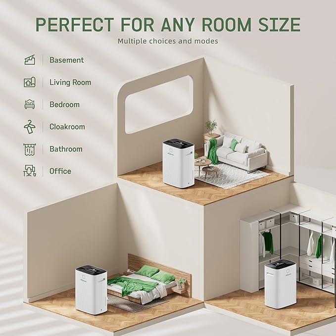 100 Pints Dehumidifier for Basement Home, Smart Silent Dehumidifier with Drain Hose, 1.32 Gal Water Tank, Intelligent Humidity Control, 24H Timer, for Large Room Bathroom Bedroom - Image 9