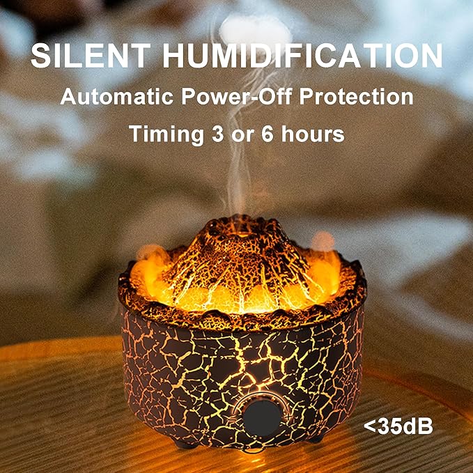 Aromatherapy Essential Oil Diffuser, 560ml Ultrasonic Cool Mist Diffuser/Humidifier with Flame & Volcano 2 Mist Mode, for Bedroom,Office,Home, Auto Shut-Off, Remote Control, Gift (Blcak) - Image 3