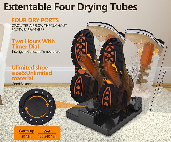 Portable Electric Shoes Boots Dryer and Warmer with Timer Heater and High Output Fan, Folding and Drying Adjustable Rack - Image 3