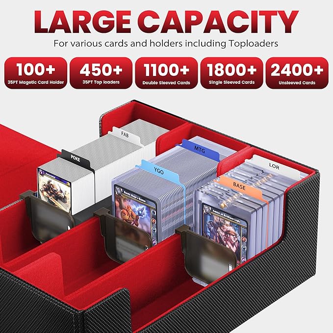 Card Storage Box For Trading Cards 1800+,Card Deck Box With 10 Dividers,6 Foam Stoppers,4 Supporters,Commander Deck Case Fit For Toploaders,MTG,YuGiOh,TCG and Magic Cards - Image 2