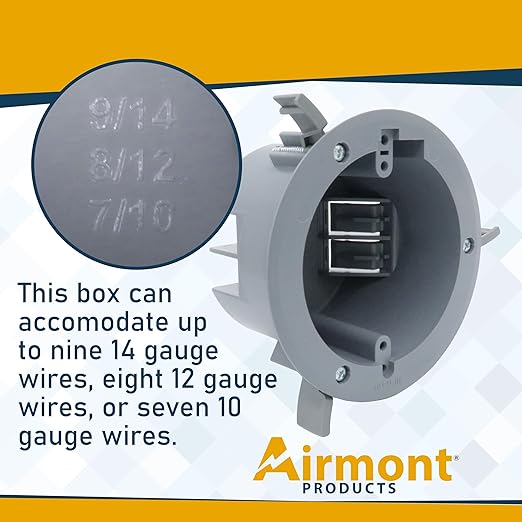 (Pack of 2) 4'' Old Work Round Electrical Box, One-Gang Grey PVC Junction Box, 18 Inch Capacity, Round Ceiling Remodel Box with Built-in Mounting Tabs, Three Mounting Wings, 2-Hour Fire Rated Walls - Image 7