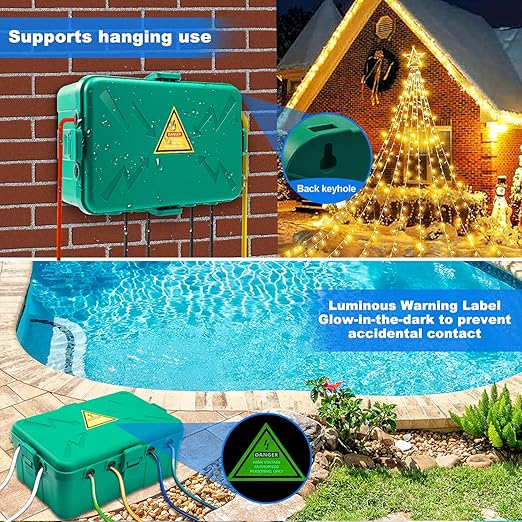 Hrensaw Large Outdoor Electrical Box(12.5x8.5x5inch),IP54 Waterproof Outdoor Outlet Covers,Weatherproof Extension Cord Covers Protect Outlet,Plug,Timer,Power Strip,Holiday Light,Green - Image 4