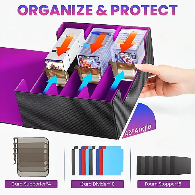 Card Storage Box For Trading Cards 1800+,Card Deck Box With 10 Dividers,6 Foam Stoppers,4 Supporters,Commander Deck Case Fit For Toploaders,MTG,YuGiOh,TCG and Magic Cards - Image 7