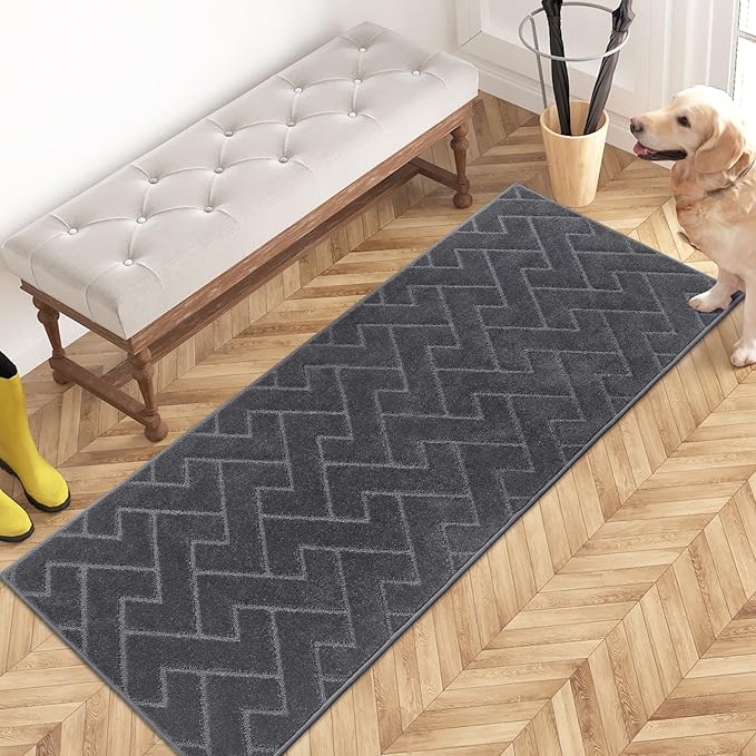 PURRUGS Dirt Trapping Door Mat 24" x 59", Non-Slip Machine Washable Entry Rug, Dog Doormat, Indoor Front Door Mat, Super Absorbent Entryway Rug for Muddy Shoes & Paws, Grey by PURRUGS
