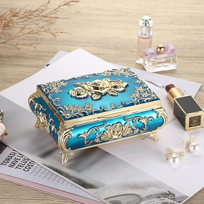 Hipiwe Metal Decorative Jewelry Box Vintage Treasure Chest Case Ornate Trinket Organizer Earrings Necklace Bracelet Storage Box Ring Holder Keepsake Box for Women - Image 2