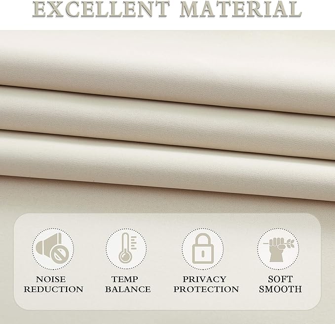 DONREN 48 Inch Length Cream Beige Curtains for Bedroom - Small Window Treatment Rod Pocket Room Darkening Curtain Drapes (Set of 2 Panels,52 W x 48 L) - Image 4