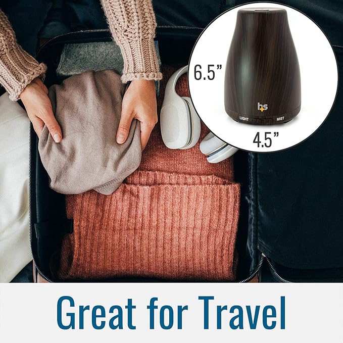 HealthSmart Essential Oil Diffuser, Cool Mist Humidifier and Aromatherapy Diffuser with 150ML Tank Ideal for Small Rooms, Adjustable Timer and Mist Mode, Wood Grain Brown (Pack of 2) - Image 7