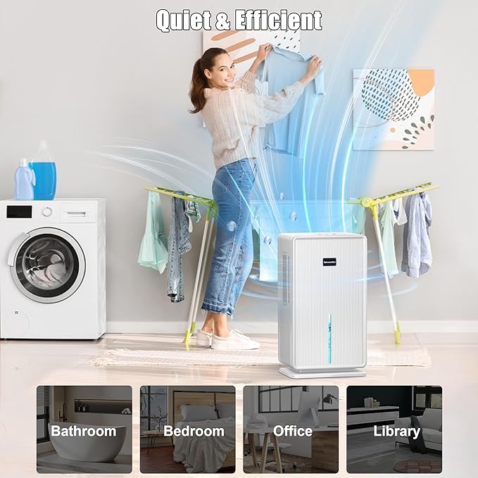 Dehumidifiers for Home, Upgraded 101OZ Dehumidifier (800 sq.ft), Quiet Dehumidifier for Basement, Bedroom, Bathroom, RV, Closet with Auto-off, Sleep Mode, 7 Colorful LED Light, Small Portable, White - Image 7