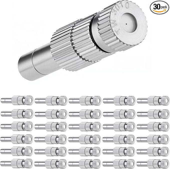 Mornajina 30 Pcs Brass Misting Nozzles Mister Replacement Nozzles with Filter Mesh Fit 1/4" Water Misting Nozzle Tees, 0.012"/0.3mm Orifice Misting System Heads Sprayer for Outdoor Cooling System by Mornajina