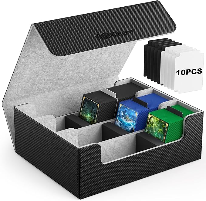 Mlikero Card Deck Case for Trading Cards 1800+, Trading Card Storage Box with 10 Dividers and 3 Foam Stoppers, Leather Magnetic Closure Commander Deck Box Fit for YuGiOh, MTG and Sport Cards by Mlikero