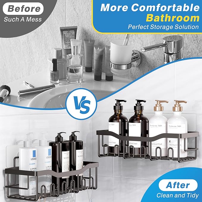 EUDELE Shower Caddy 2 Pack, Adhesive Organizer for Bathroom Storage&Home Decor&Kitchen organizers and storage, No Drilling, Large Capacity, Rustproof Stainless Steel Organizer, Decor Sets - Image 3
