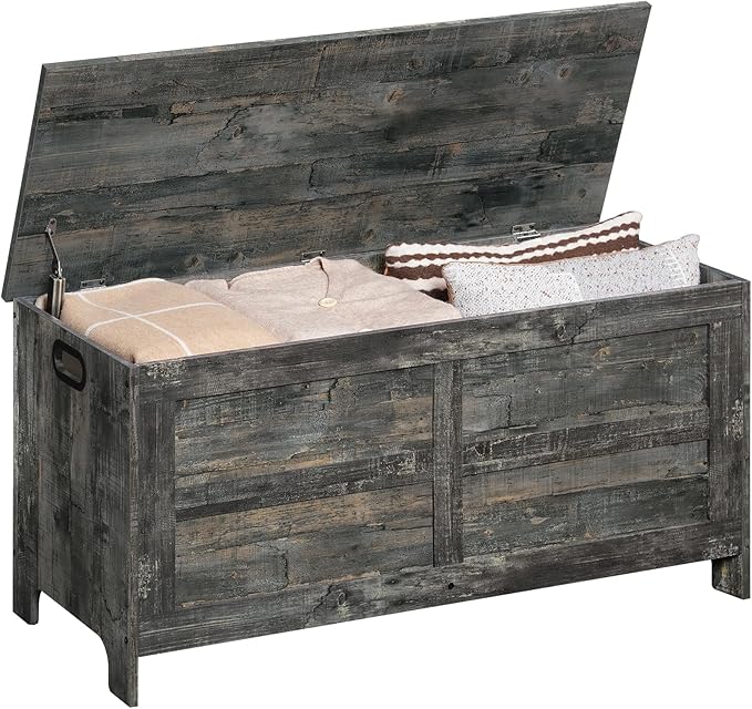 Storage Chest, 39.4” Large Toy Chest, Entryway Storage Trunk, Storage Bench with Safety Hinge, Entrance Bench for Living Room, Entrance, Bedroom, Vintage Gray SCRP48301 - Image 4