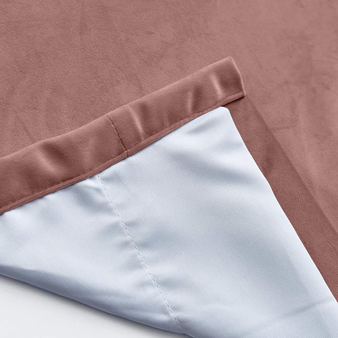 ChadMade Blackout Lined Premium Velvet Curtain Coral 84Wx96L Inch (1 Panel), Eyelet Grommet for Livingroom Bedroom Theater Studio, Leon Collection - Image 5